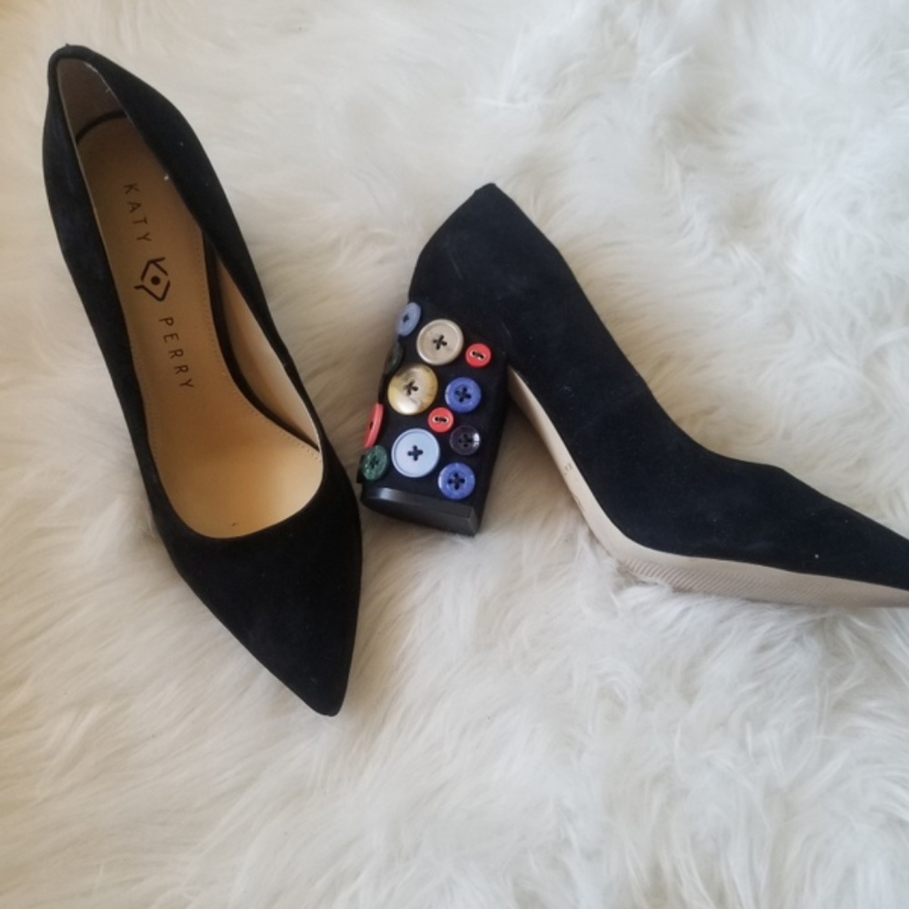 Black Suede Button Heels !EVERYTHING GOES!